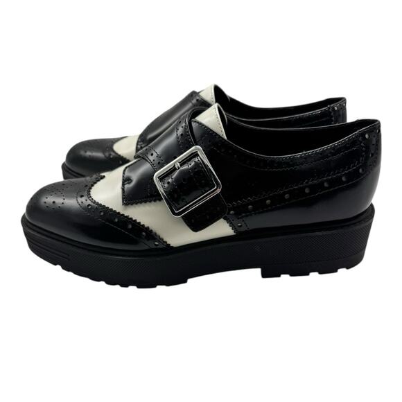 Marc Fisher LTD Remona Leather Monk Strap Loafers Black White Womens Size 8 - Picture 2 of 11